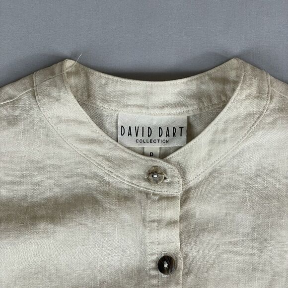 David Dart 100% Linen Button Closure Blouse Women's Size P Beige Pocket Vintage - Picture 4 of 12